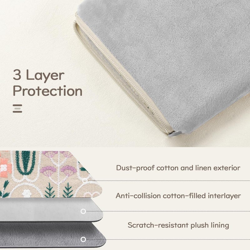 Dadanism Embroidered Daisy Padded Sleeve for All-New Kindle Paperwhite, 7" Kindle Colorsoft Signature Edition, Protective Sleeve Case for 6" Kindle/Kindle Oasis/Kobo E-Reader, Beige Plants - Image 3